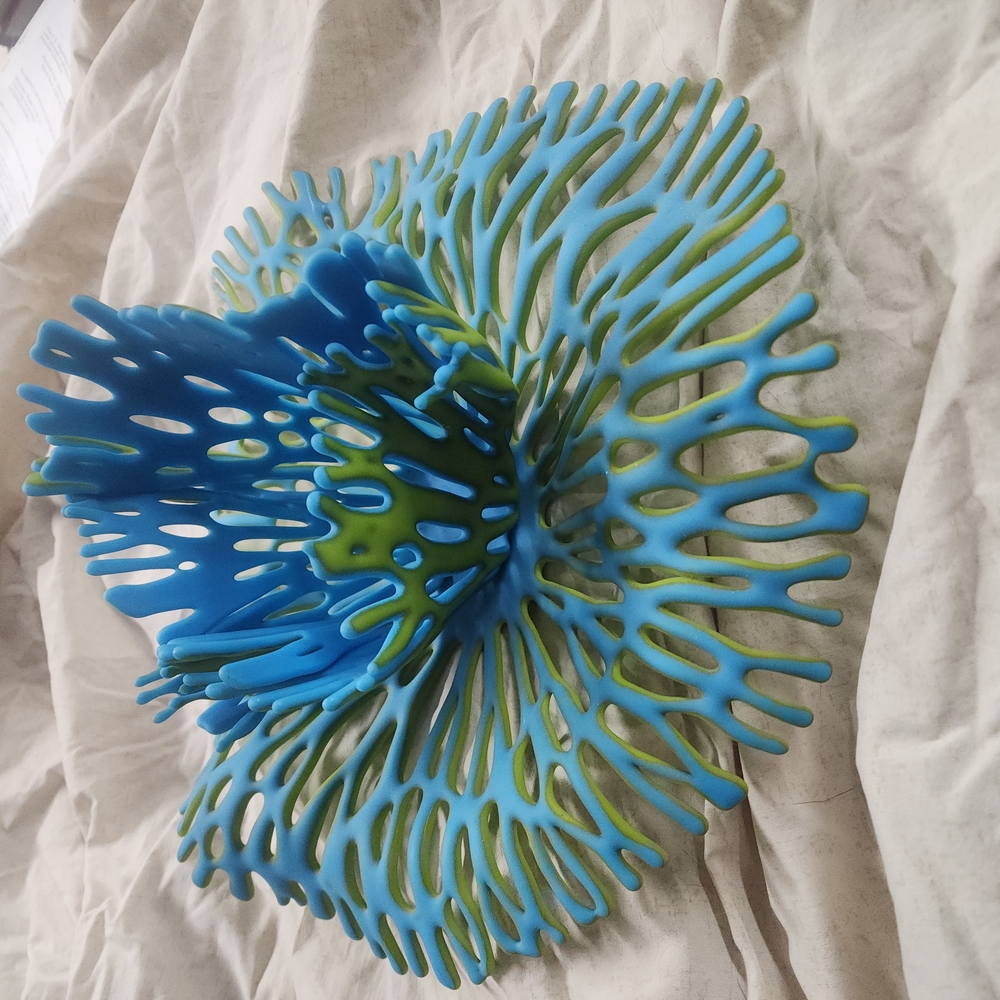 Hand Made Abstract Blue and Green Blown Glass  Art Sculpture